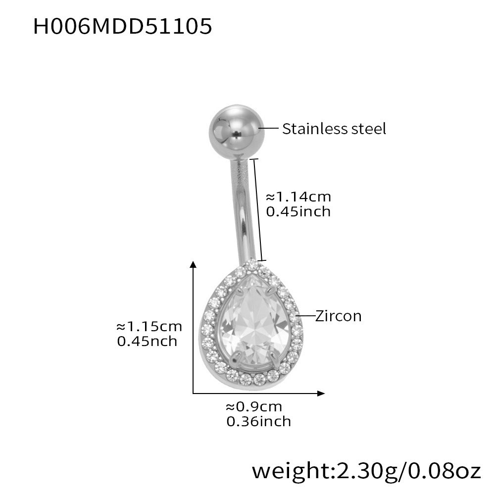 B廠-超閃5A鋯石愛心水滴造型肚臍釘不鏽鋼18k鍍金歐美穿刺飾品「H001」25.11-2