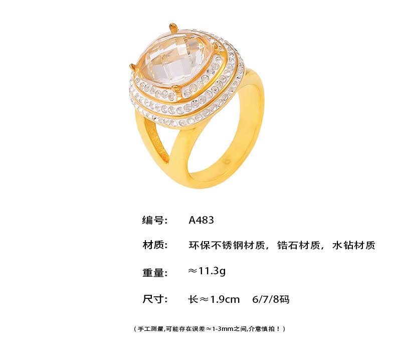 B廠-歐美跨境幾何微鑲鋯石戒指不鏽鋼鍍18k金多層排鑽個性時尚指環女「A483」24.08-3