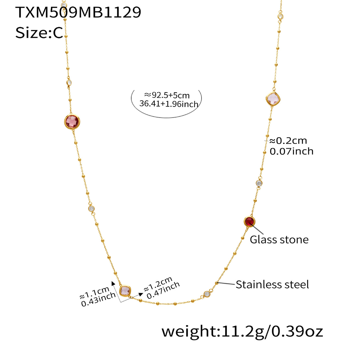 B廠-不鏽鋼四葉花鑲鋯石切麵包邊石頭手鍊長款毛衣鏈項鍊耳環首飾套裝「TXP509」25.12-1