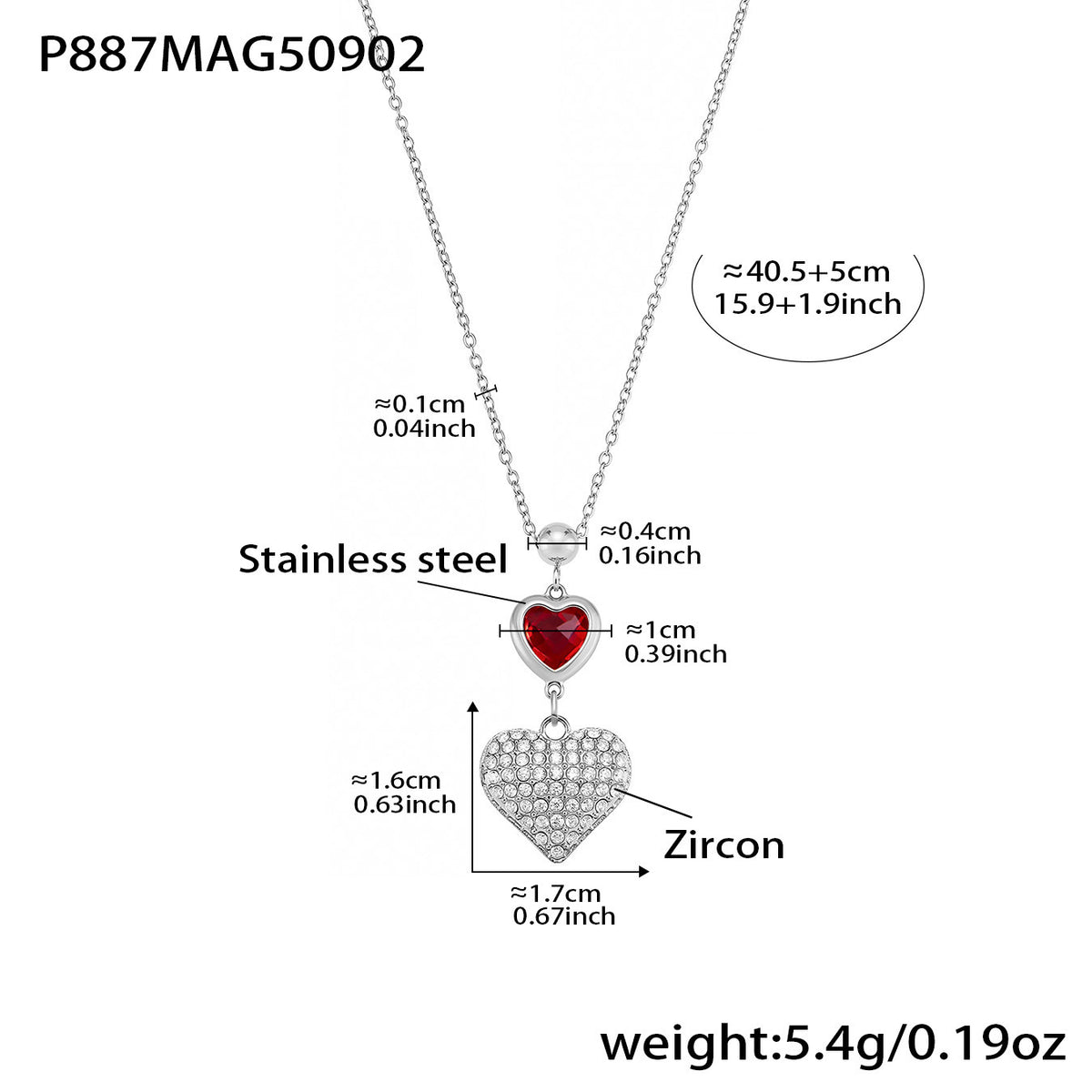 B廠-超細蛇骨鏈帶鑽愛心鋯石鎖骨項鍊不鏽鋼18k鍍真金跨境飾品「P879」25.09-2