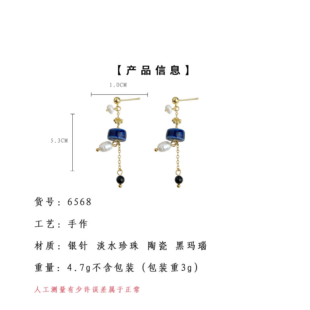 A廠-天然淡水珍珠陶瓷手工耳環原創設計文藝復古民族風新中式耳環「6568」25.08-3