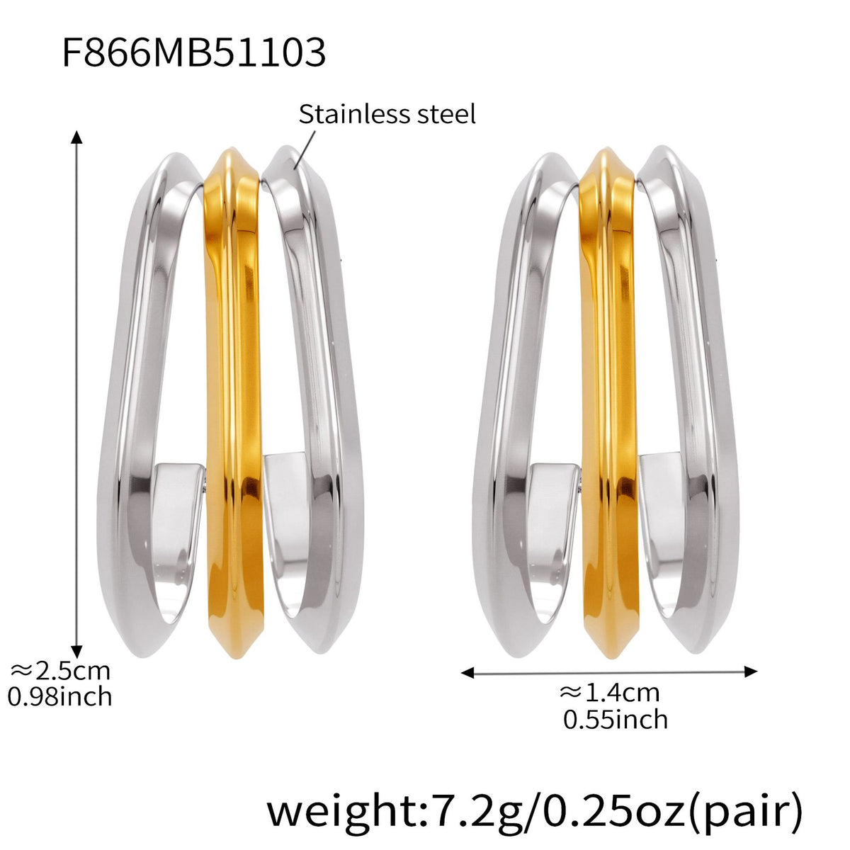 B廠-ins風小眾設計三層愛心形耳環不鏽鋼18k鍍金耳釘不掉色耳飾「F753」25.11-1
