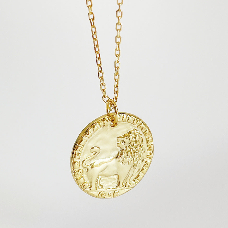 F廠-法式風小眾古典浮雕我是勇敢的小獅子925純銀金色吊墜項「B771」25.11-2