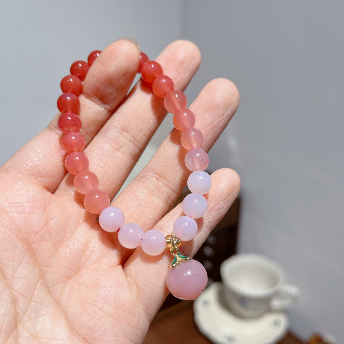 AS廠-天然10MM鹽源瑪瑙手鍊女柿柿如意小柿子吊墜漸變手串閨蜜禮物批發「SL14-01」25.05-5