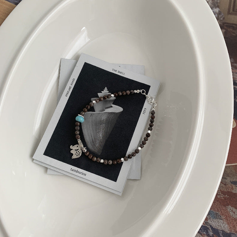 C廠-泰國清邁手工銀森系大象小象復古泰銀雪花石S925純銀項鍊銀手鍊「1528」25.11-3