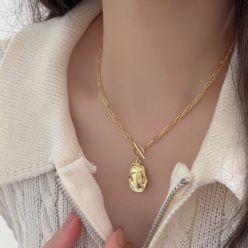 F廠-韓版飾品925純銀雙層異形項鍊簡約小眾chic網紅項鍊「B832」25.10-1