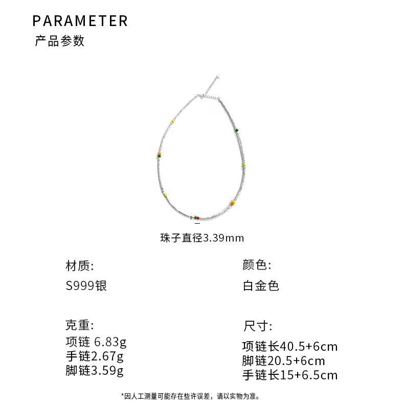 D廠-S999足銀可愛彩珠碎銀項鍊手鍊腳鍊系列三件套小眾設計批發「YC4002N YC5422SL」24.06-4