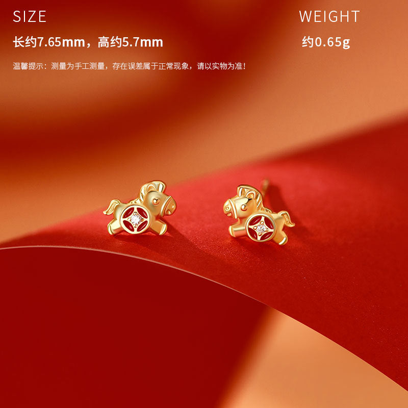 D廠-原創S999足銀小馬錢幣項鍊復古輕奢躍馬轉金耳環戒指本命年首飾批發「YC3989E_1 YC10302E_1 YC2294N_1」25.11-2