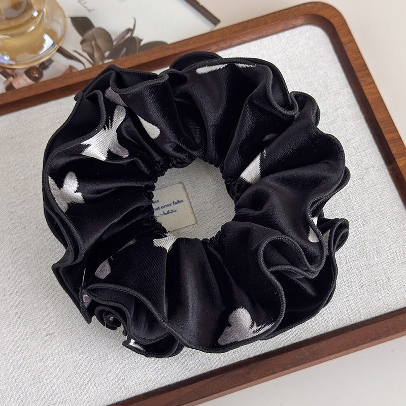 E廠-法式秋冬絲絨印花蝴蝶雙層大腸髮圈女氣質超大丸子頭馬尾頭繩頭飾「27695」25.11-3