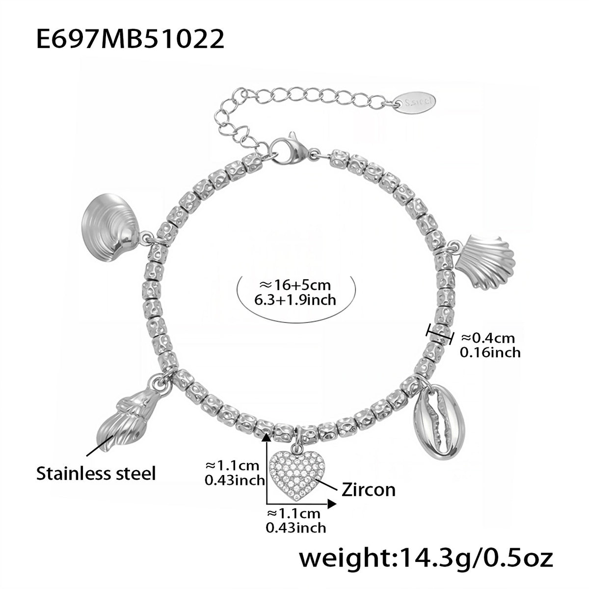 B廠-不鏽鋼滿鑽愛心DIY多配件吊墜壓紋鋼珠手鍊鍍18k真金不掉色「E696-E697-E698」25.10-5