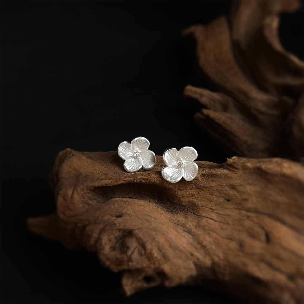 A廠-甜美簡約高級感微鑲鋯石925銀針迷你小巧百搭花朵小耳環耳飾「6451」25.07-3