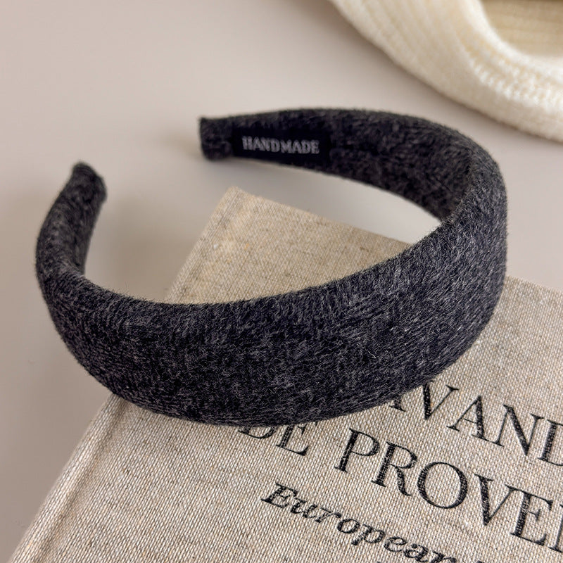 E廠-韓國新款秋冬氣質純色羊毛呢高顱頂寬邊髮箍百搭簡約外出頭箍髮卡「27650」25.11-1