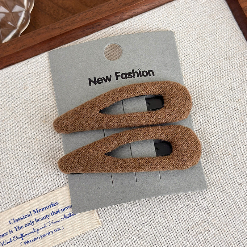 E廠-韓系毛呢水滴橢圓側邊夾髮夾女2025新款瀏海鴨嘴夾bb夾髮卡髮飾「27647」25.11-1