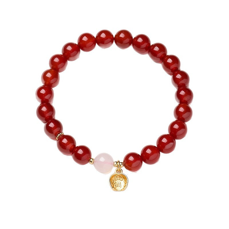 AS廠-原創設計天然紅瑪瑙手鍊女粉晶本命年好運手串高級感紅色手串批發「MN0810773」25.06-3