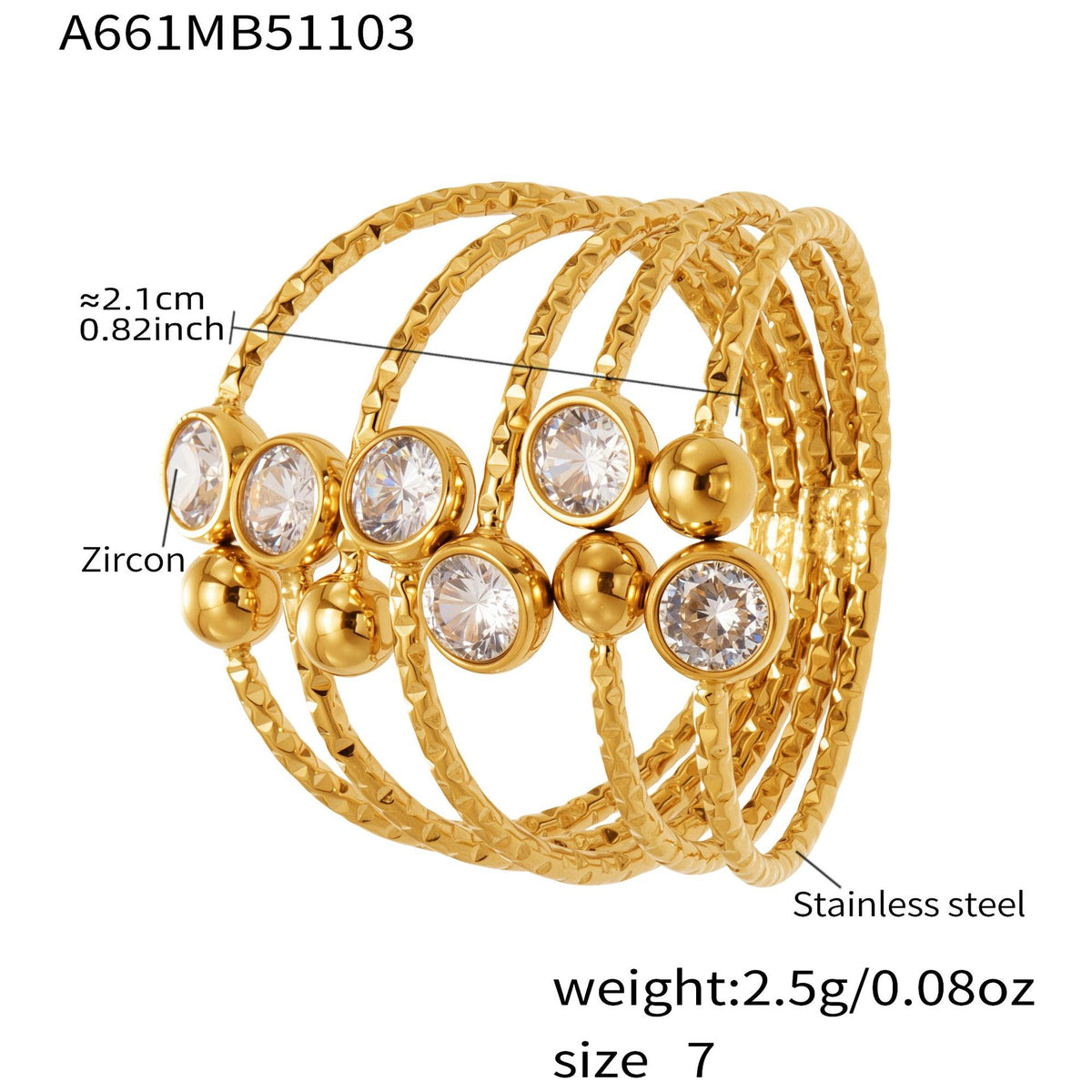 B廠-超閃5A鋯石蛇形開口戒指尾戒不鏽鋼鍍18k真金簡約時尚飾品「A659」25.11-1