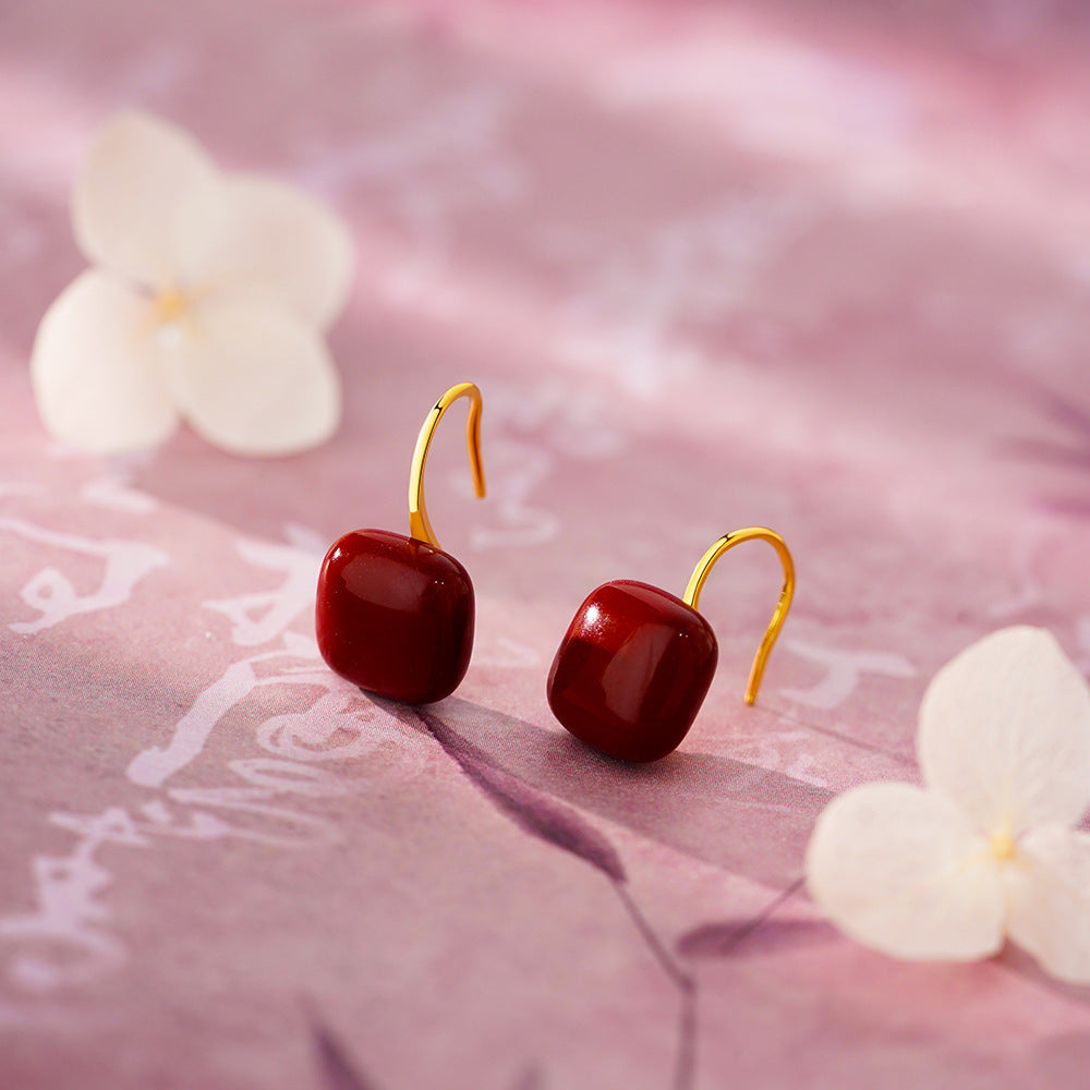 D廠-純銀S925復古幾何簡約紅色復古方塊耳環輕奢中式溫柔小眾耳飾「YC4242E_1」25.12-3