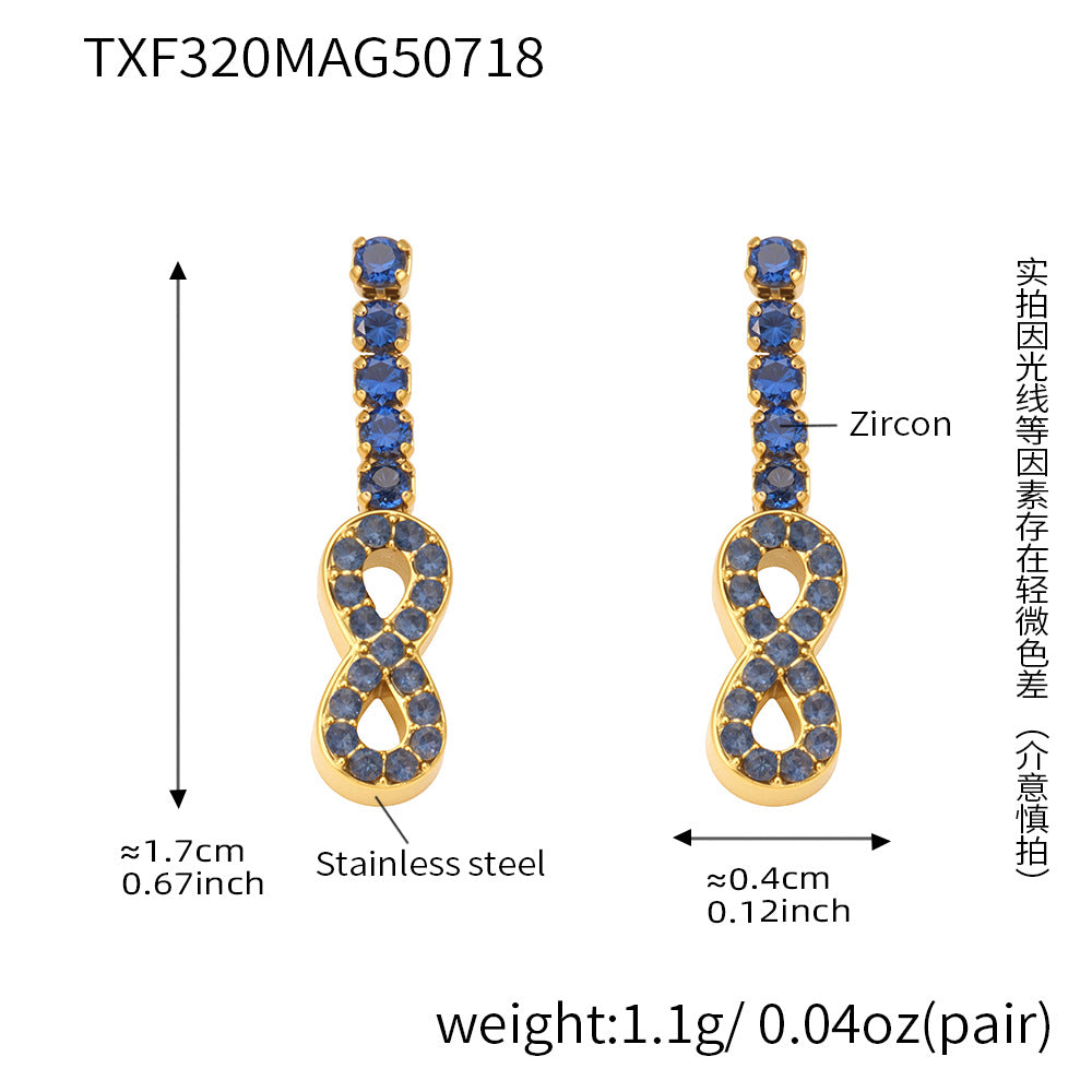 B廠-無限循環滿鑽數字8鋯石項鍊手鍊耳環鈦鋼歐美個性百搭套裝「TXP320」25.08-2