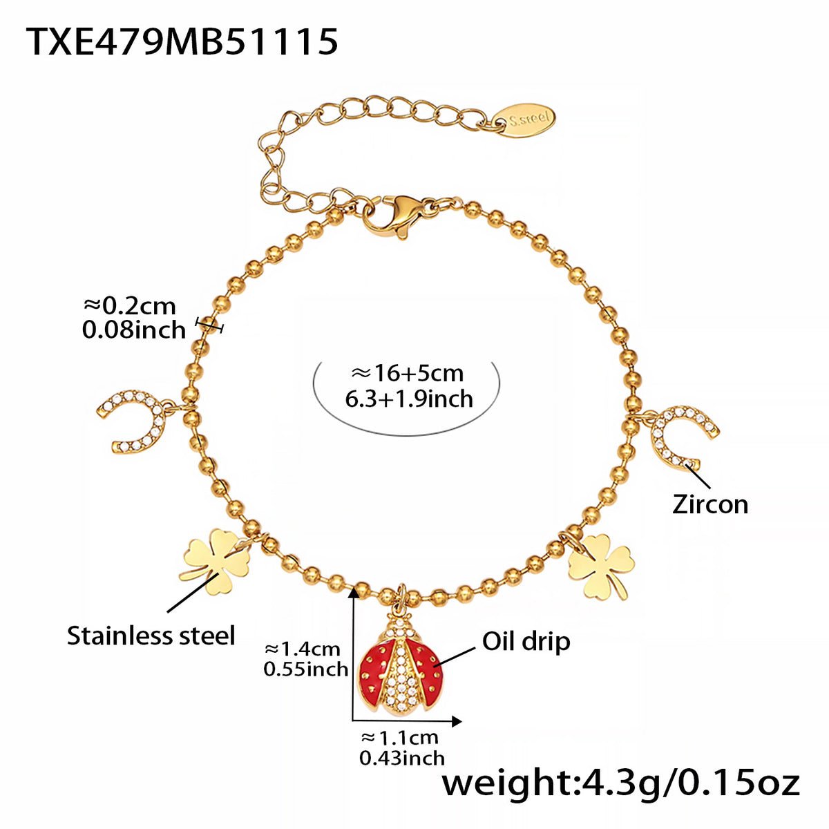 B廠-不鏽鋼5A鋯石滴油七星瓢蟲多配件吊墜項鍊手鍊耳環腳鏈套裝「TXP479」25.11-4