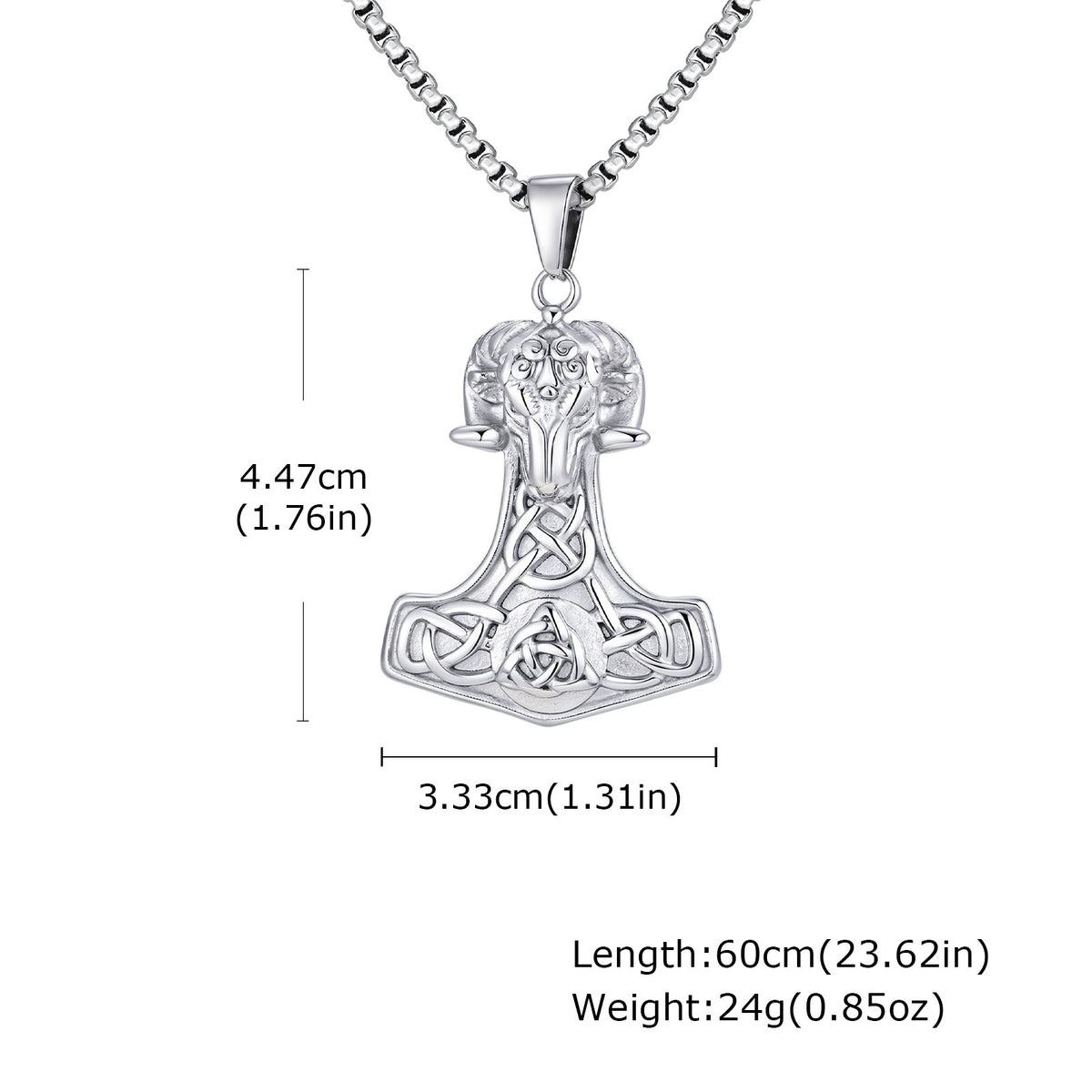 G廠-哥特風 不鏽鋼維京羊頭雷神錘吊墜項鍊 北歐男士復古飾品「PN-2218」25.11-1