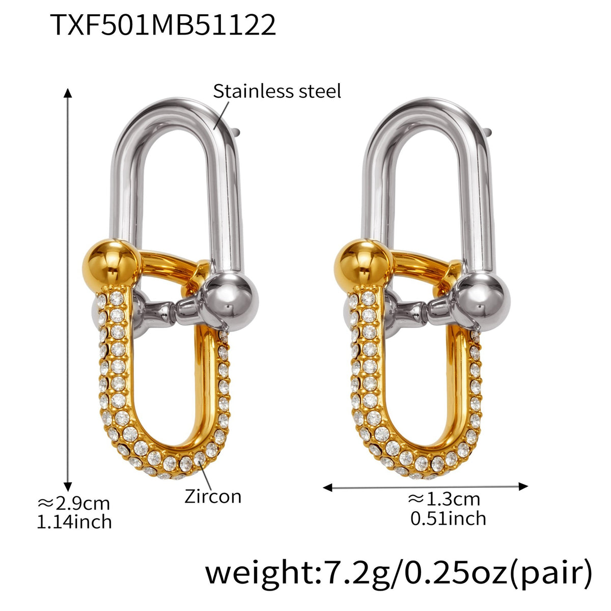 B廠-不鏽鋼馬蹄扣帶鑽飾品耳環戒指手鍊項鍊首飾套裝鍍18k真金不掉色「TXP501」25.11-4