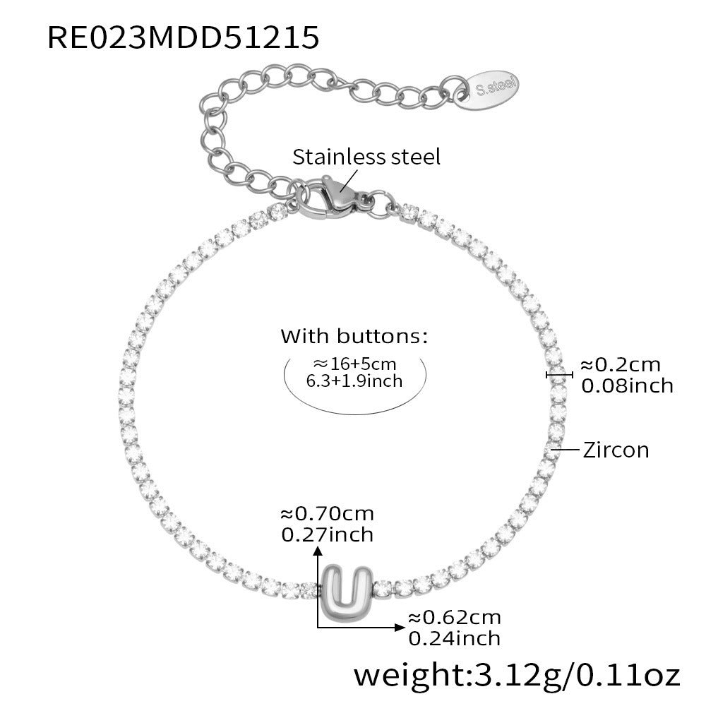 B廠-爆閃爪鑲鋯石26字母手鍊 不鏽鋼鍍18k真金時尚精緻氣質珠寶首飾女「RE023」25.12-3