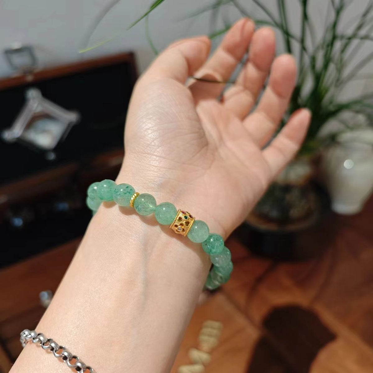 AS廠-天然綠草莓晶手鍊女紫牙烏石榴石人魚眼淚單圈手串高級感水晶批發「SL20-02-05」25.05-5