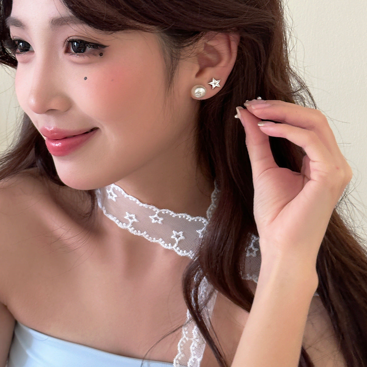 C廠-日韓輕奢簡約銀針星星鋯石耳釘女小巧氣質百搭珍珠耳骨釘精緻耳飾「EH-3913」25.08-5