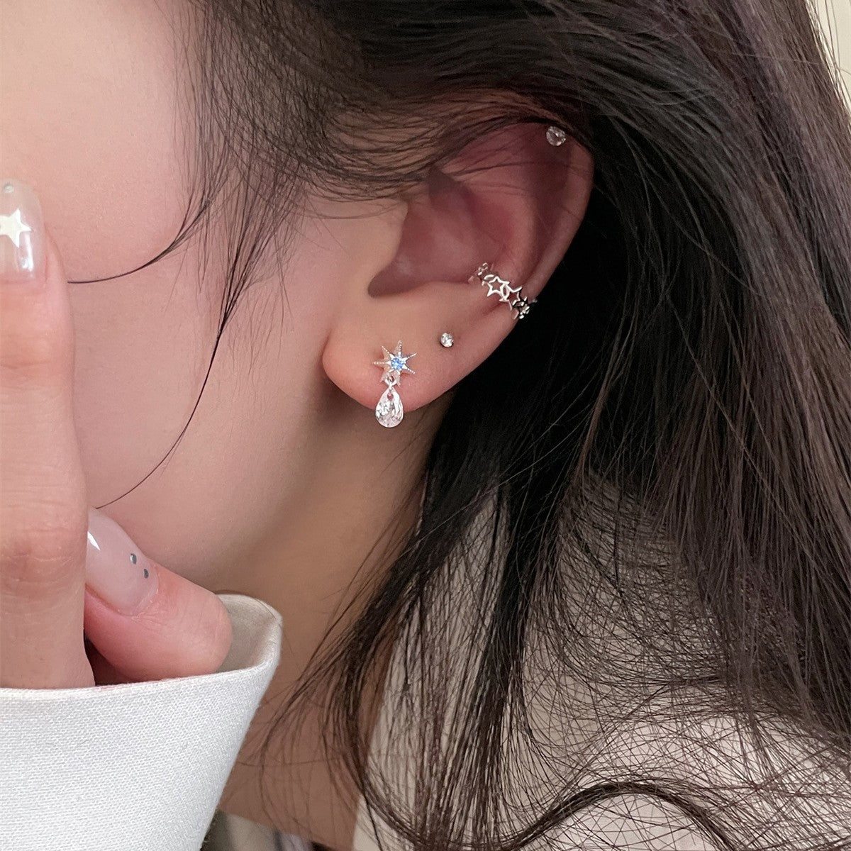 C廠-925銀針藍色星星耳墜女韓版氣質ins風個性小眾八芒星耳釘清冷耳釘「EH-3731」25.06-4