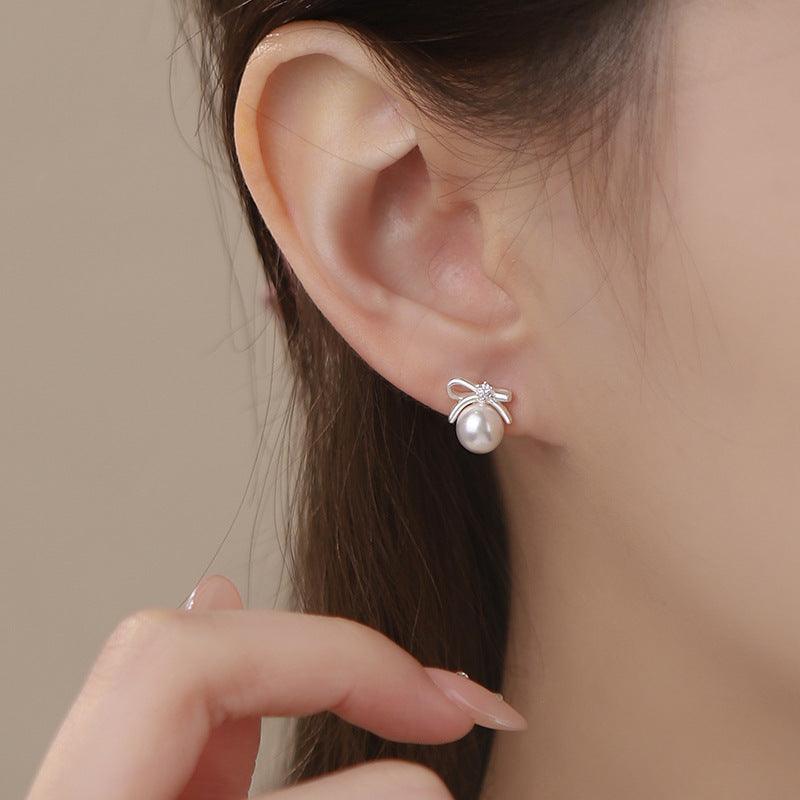 D廠-S925純銀法式復古蝴蝶結珍珠耳環女精緻輕奢百搭日常耳飾「YC7942E_1」25.04-1