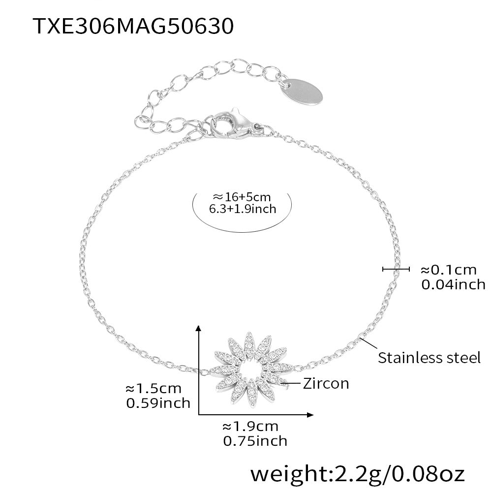 B廠-超閃鋯石太陽花項鍊手鍊戒指ins小眾設計感不鏽鋼18K金套裝「TXP306」25.07-1