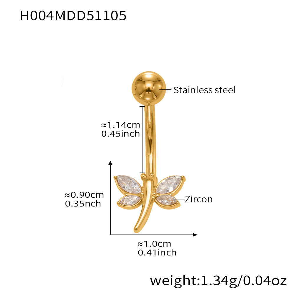 B廠-超閃5A鋯石愛心水滴造型肚臍釘不鏽鋼18k鍍金歐美穿刺飾品「H001」25.11-2