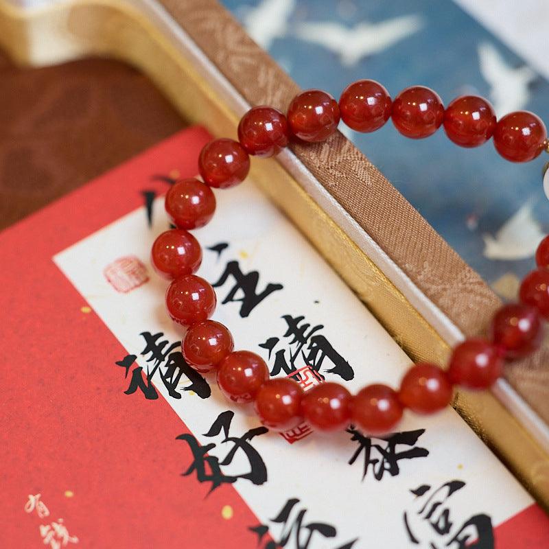 AS廠-小紅書爆款天然8MM紅瑪瑙手鍊金鏟鏟盆滿鉢滿本命年好運手串批發「N0810773」25.03-3