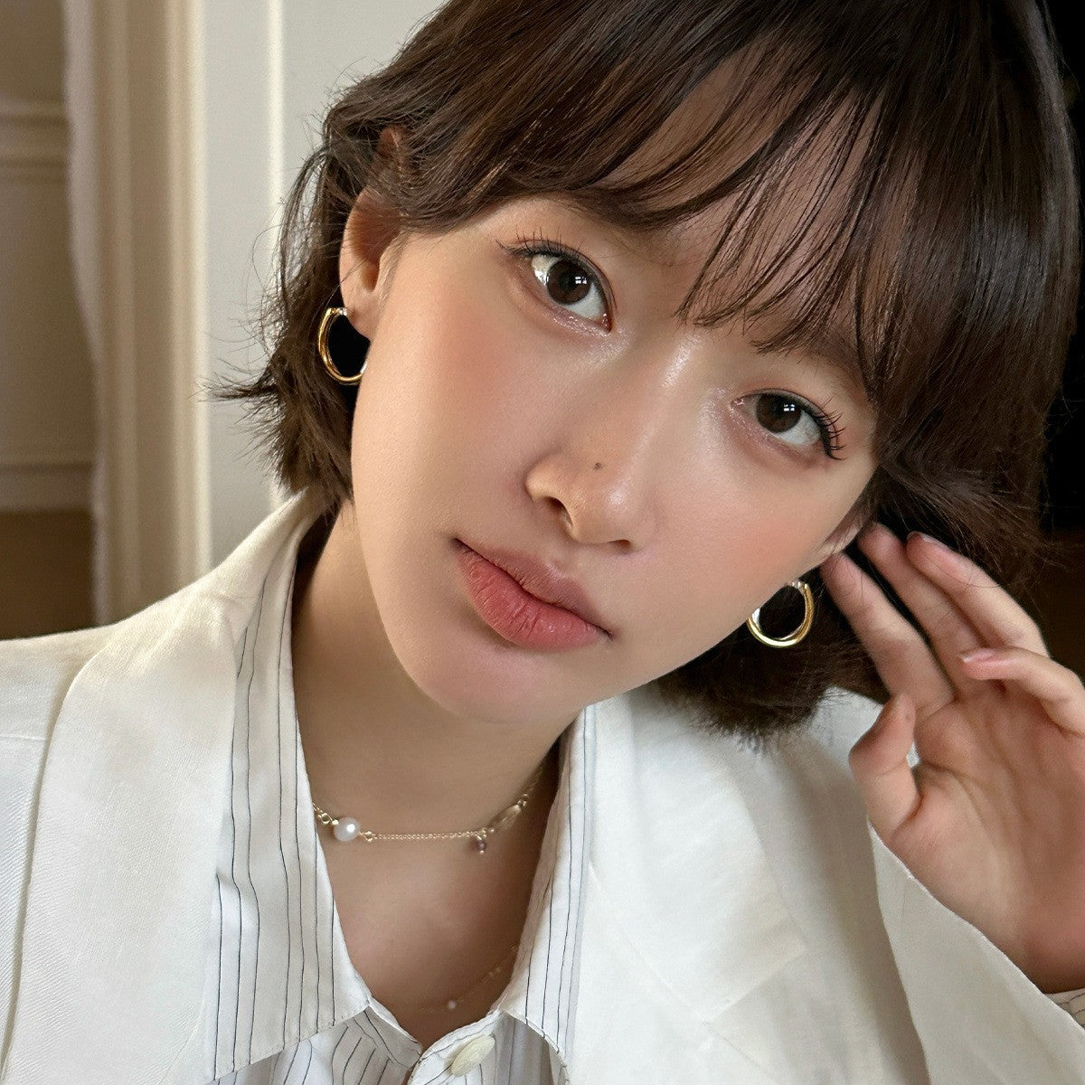 C廠-925銀針金銀撞色雙層疊戴耳環女小眾設計感輕奢時尚耳環精緻耳飾「EH-4012」25.09-2