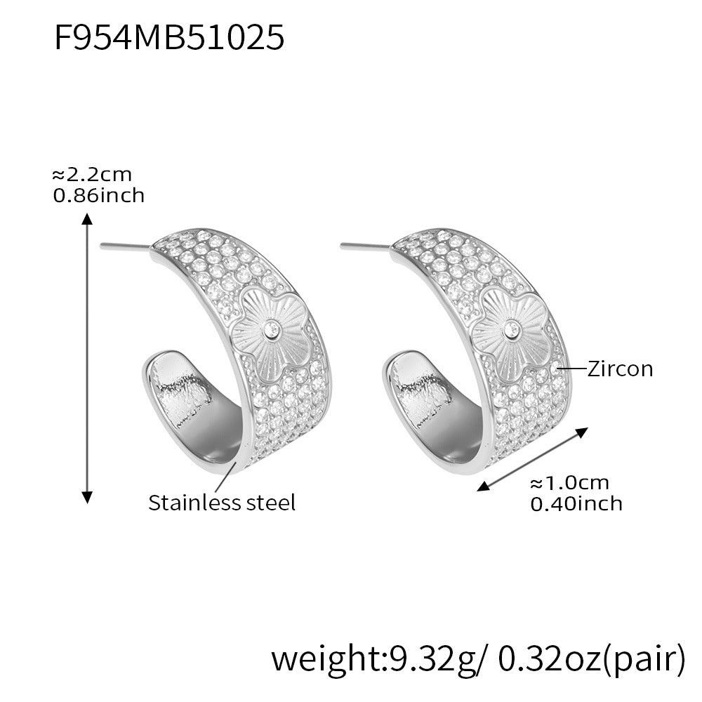B廠-新款中古風滿鑽C型花點鋯石耳環不鏽鋼鍍18k金跨境珠寶首飾「F954-F983」25.10-5