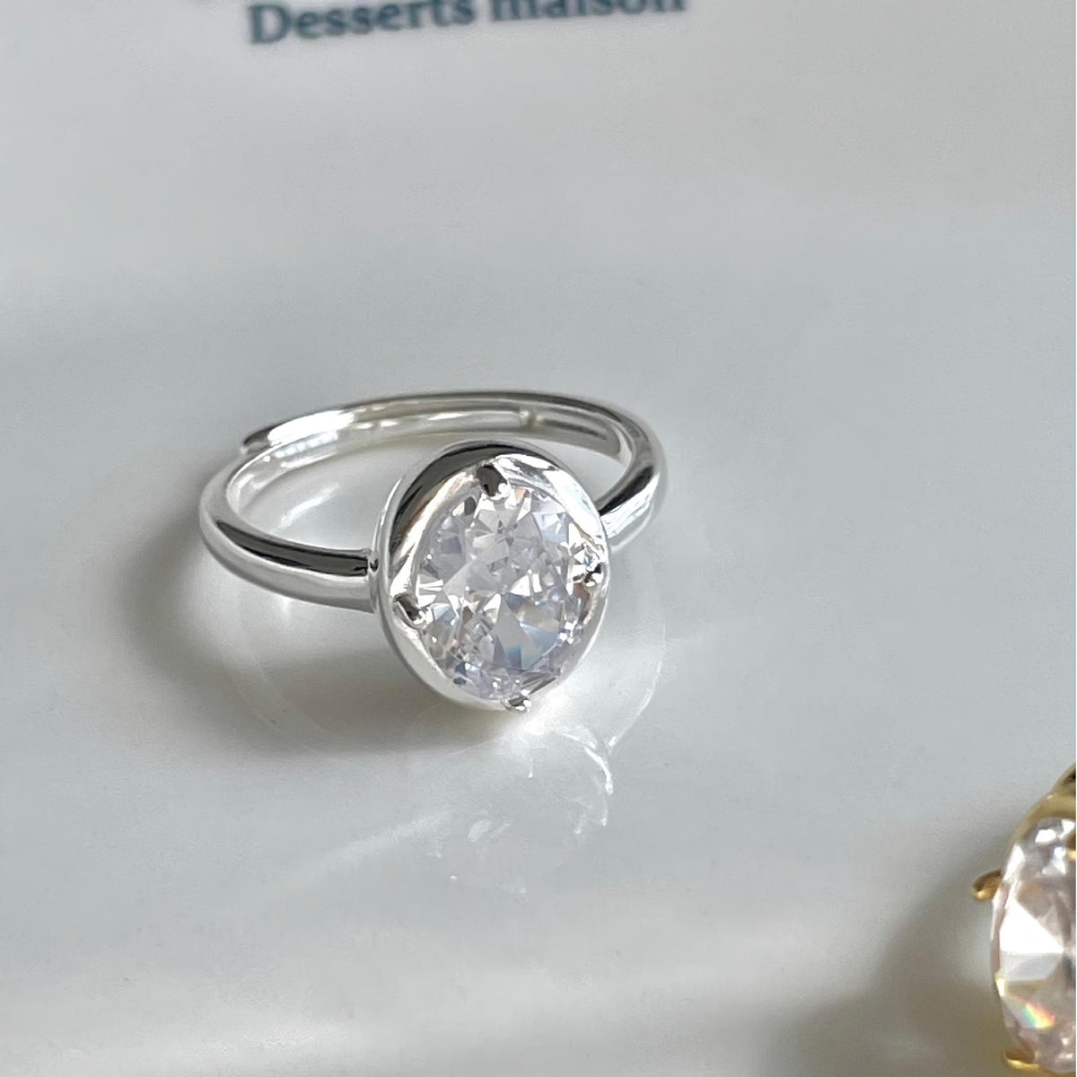 F廠-韓版韓版925純銀橢圓鋯石戒指簡約小紅書INS時尚開口戒「J2146」25.11-4