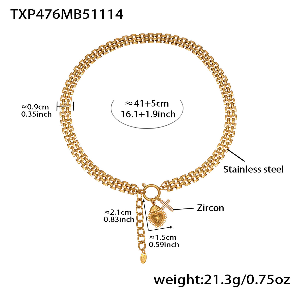 B廠-新款錶帶鏈彈工扣滿鑽鋯石愛心吊墜項鍊手鍊套裝不鏽鋼材質「TXP476」25.11-3