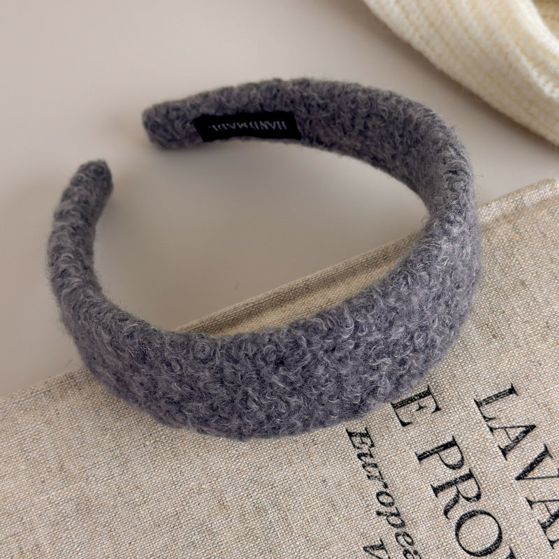 E廠-2025新款秋冬毛毛絨絨羊卷毛頭箍寬邊壓髮卡髮捆頭飾高顱頂髮箍女「27649」25.11-1