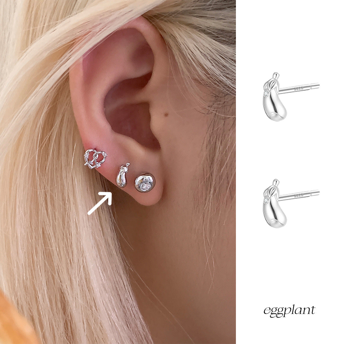 C廠-925銀針蔬菜茄子耳釘女森系小清新獨特牛油果耳環輕奢高級感耳飾「EH-4260」25.11-3