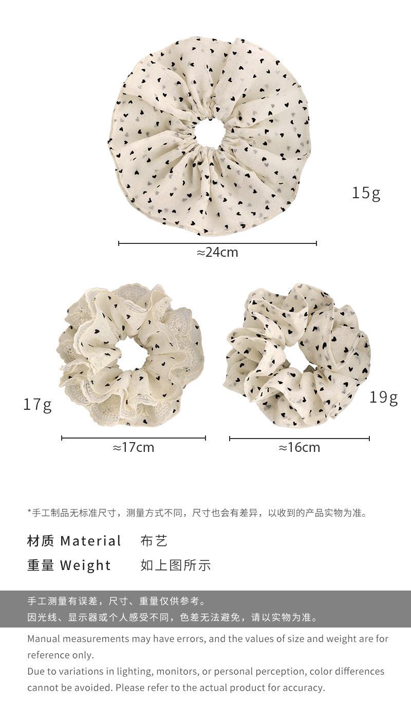 E廠-溫柔甜美網紗愛心波點褶皺蕾絲大腸髮圈女小眾低馬尾盤髮頭繩髮飾「26797」25.04-2