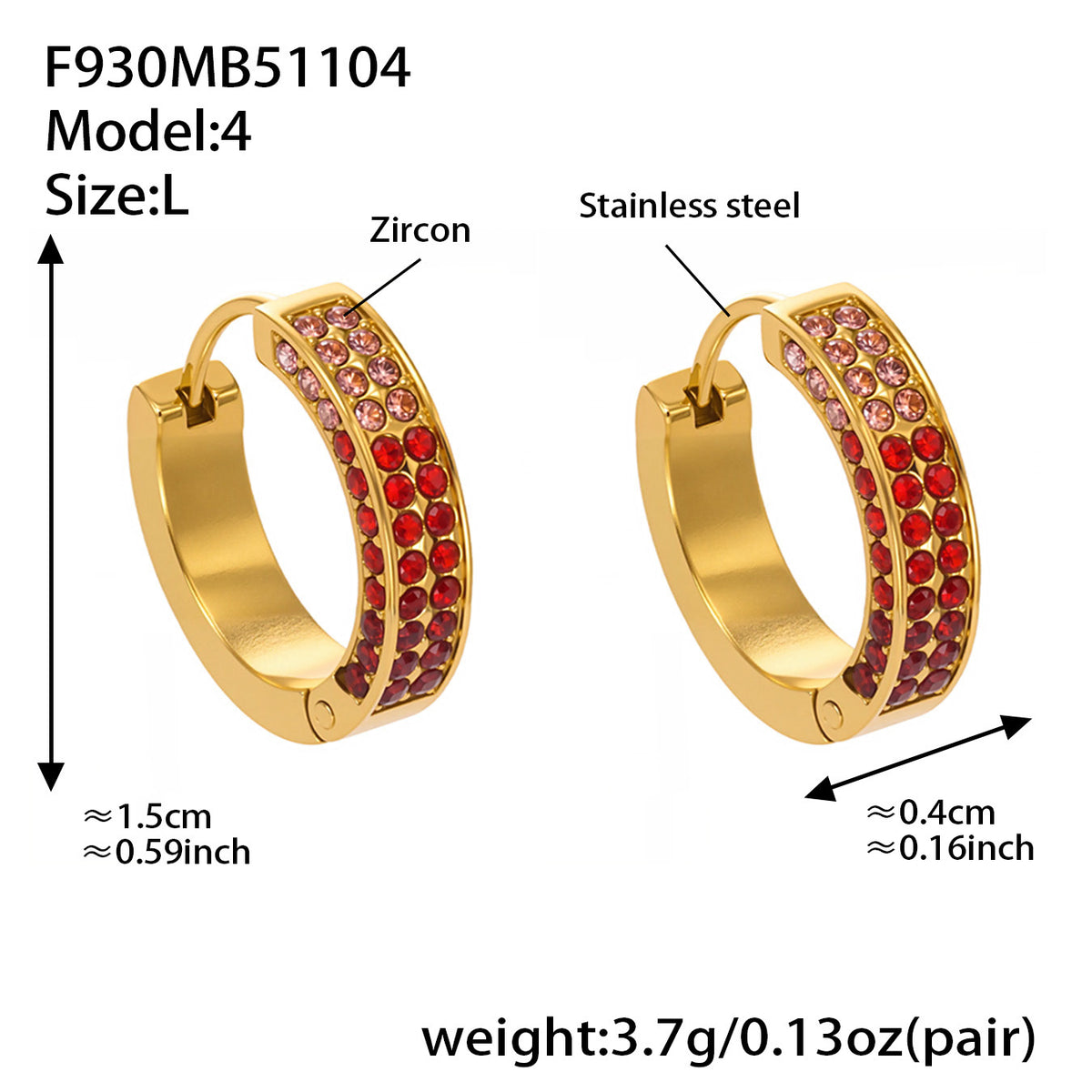 B廠-ins風高質量彩色5A鋯石圓圈卡扣耳環不鏽鋼鍍18k真金耳飾女「F930」25.11-2