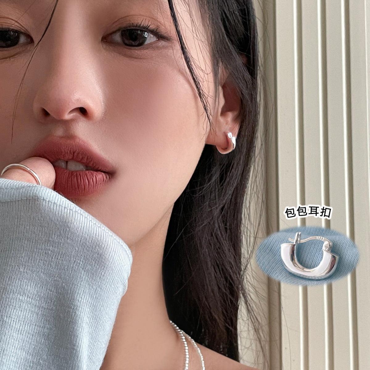 C廠-925銀針素圈耳環女精緻小眾異形包耳圈輕奢高級感新款時尚耳飾「EH-2890」24.05-3