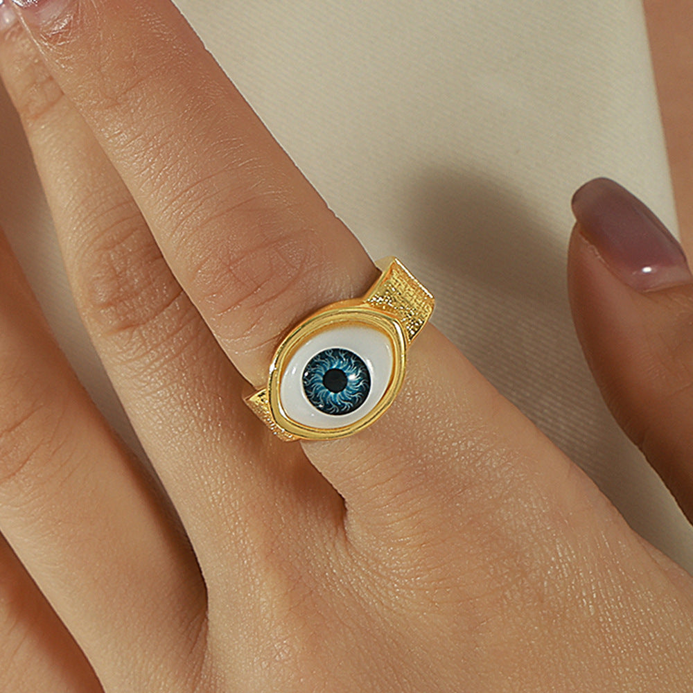 B廠-跨境嘻哈風女式銅鍍真金指環惡魔之眼開口手環手鐲歐美風個性套裝「Y088」25.10-5