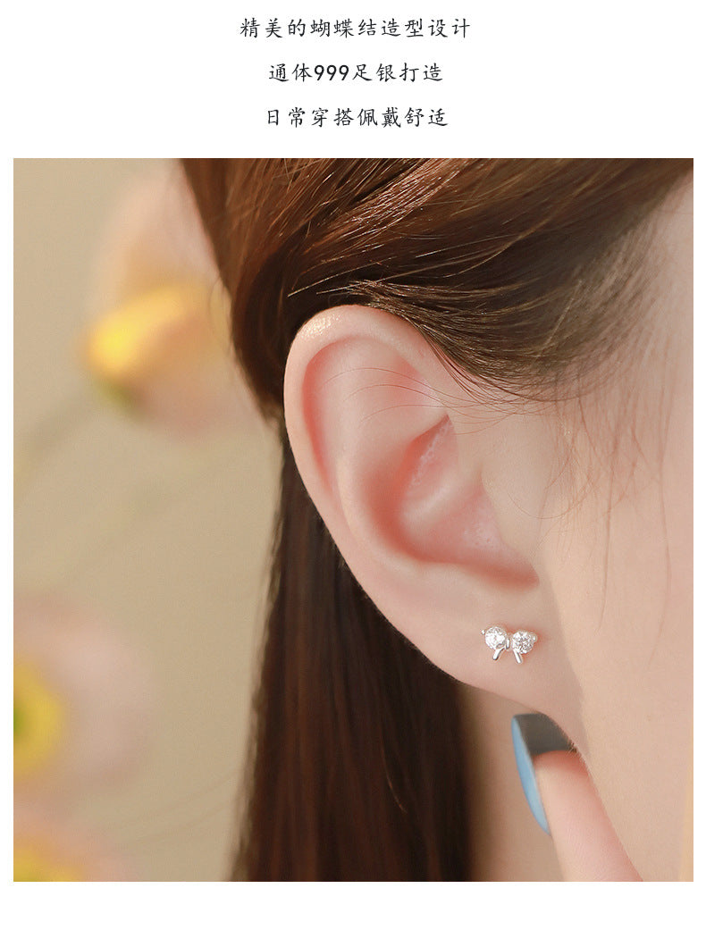 D廠-S999足銀小眾蝴蝶結鋯石耳環女清新甜美公主文藝耳飾跨境批發「YC7412E_1」25.09-2