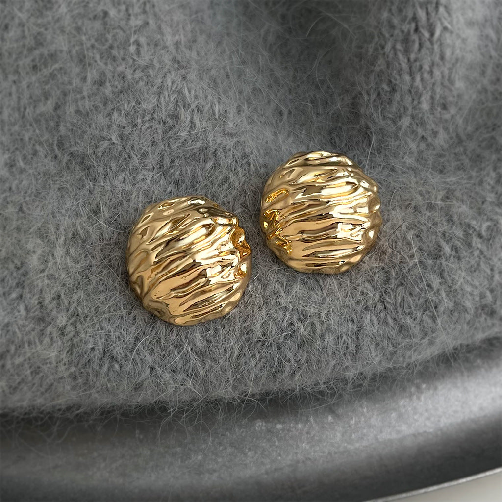 A廠-小眾設計感核桃紋路時尚高級感銀針圓形幾何重工感耳飾工廠耳環女「7141-7142」25.11-4