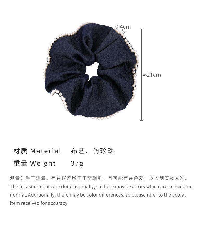 E廠-戴起來日常實用釘珍珠仿牛仔大腸髮圈頭飾扎頭髮飾後腦勺盤髮頭繩「25816」24.09-2