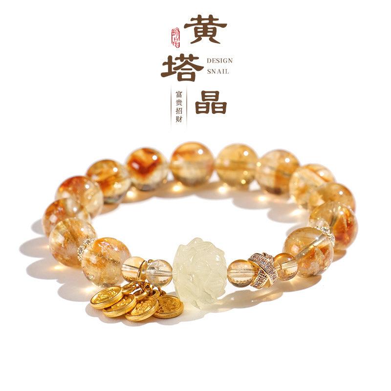 AS廠-日富一日天然黃塔晶水晶手鍊黃水晶手串女蓮花國風復古手飾批發款「AL891510」25.02-3