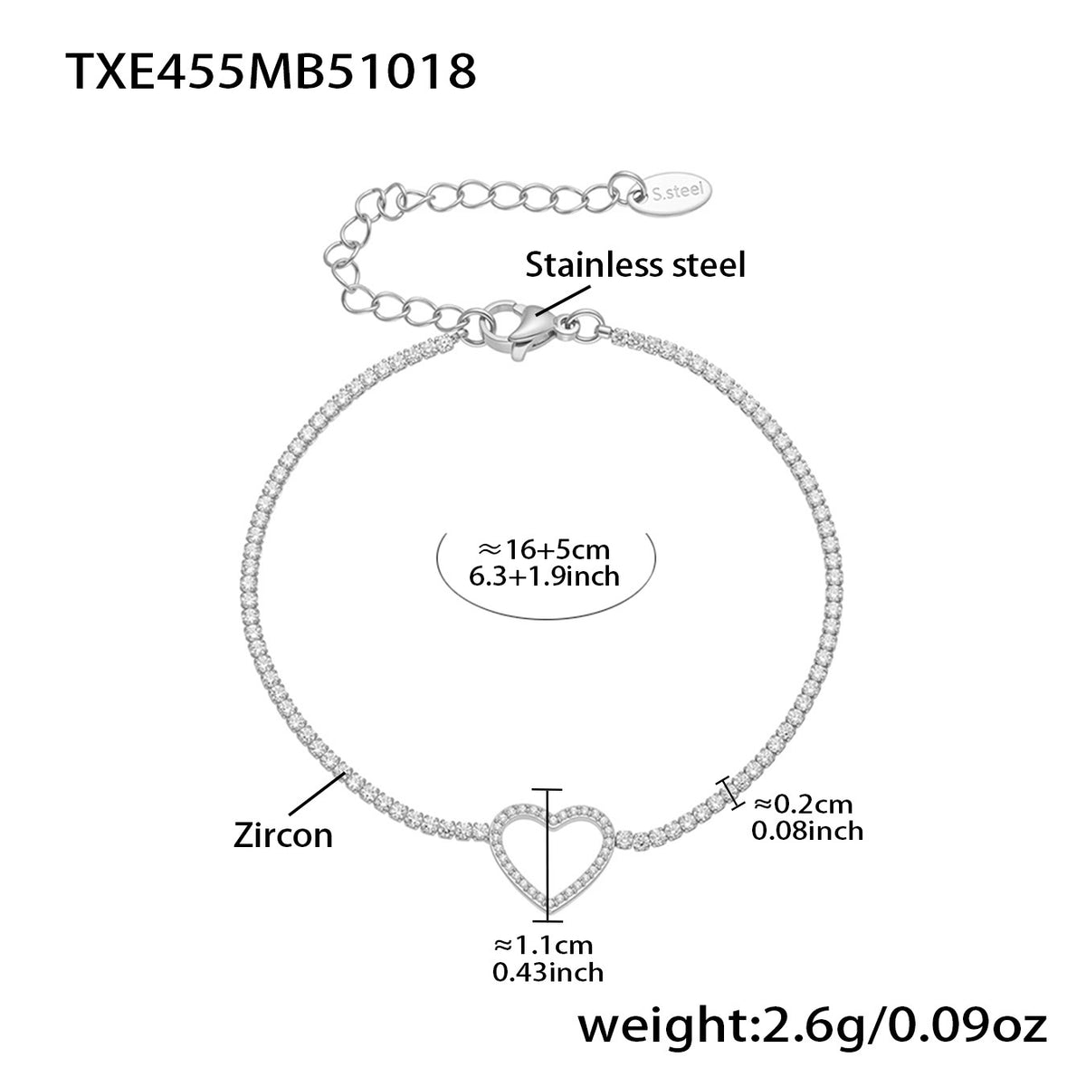 B廠-不鏽鋼超細5A鋯石1.5mm爪鑲鏈愛心吊墜耳環項鍊手鍊套裝女「TXP455」25.10-4