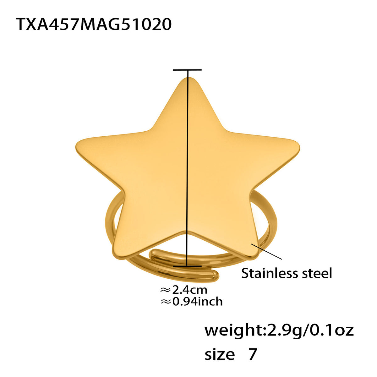 B廠-法式浪漫自然星星形狀戒指耳環毛衣項鍊套裝不鏽鋼鍍18k金「TXP457」25.10-5