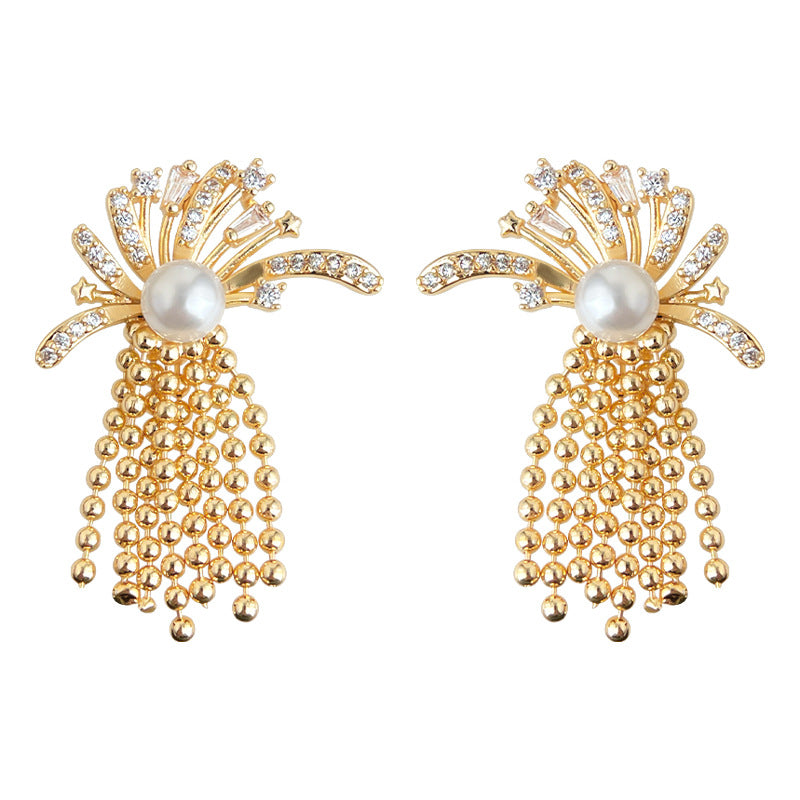 A廠-微鑲鋯石時尚高級感煙火流蘇S925銀針新款耳環女小眾設計創意耳飾「7136」25.11-4