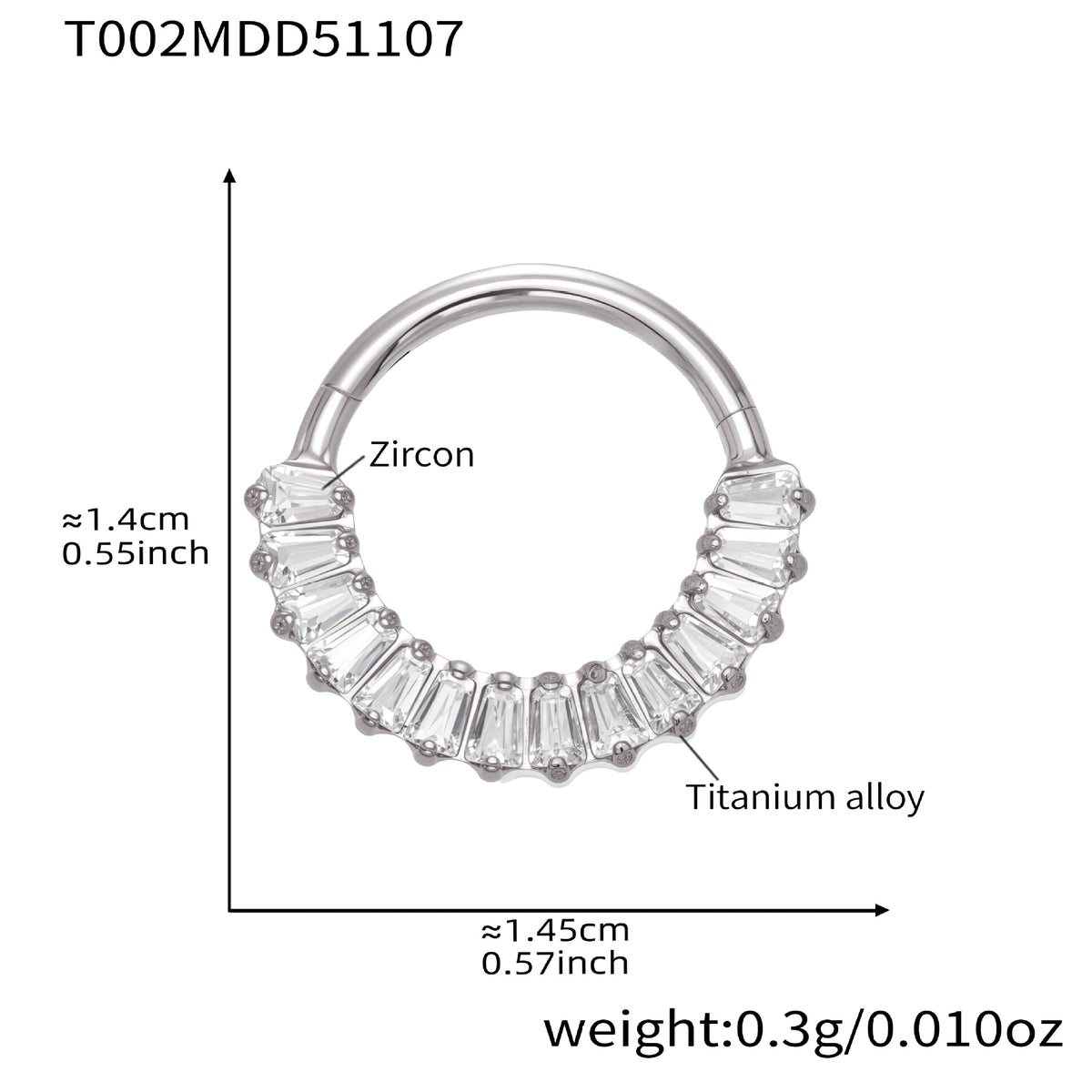 B廠-鈦合金鑲嵌5A鋯石鼻環歐美甜酷辣妹穿刺鼻環潮人時尚無縫環「T001」25.11-2
